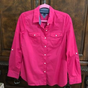 Long sleeve Tommy Hilfiger Magenta button up shirt